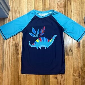 Kids Navy & Light Blue Dinosaur Rashguard Swim Shirt with UPF